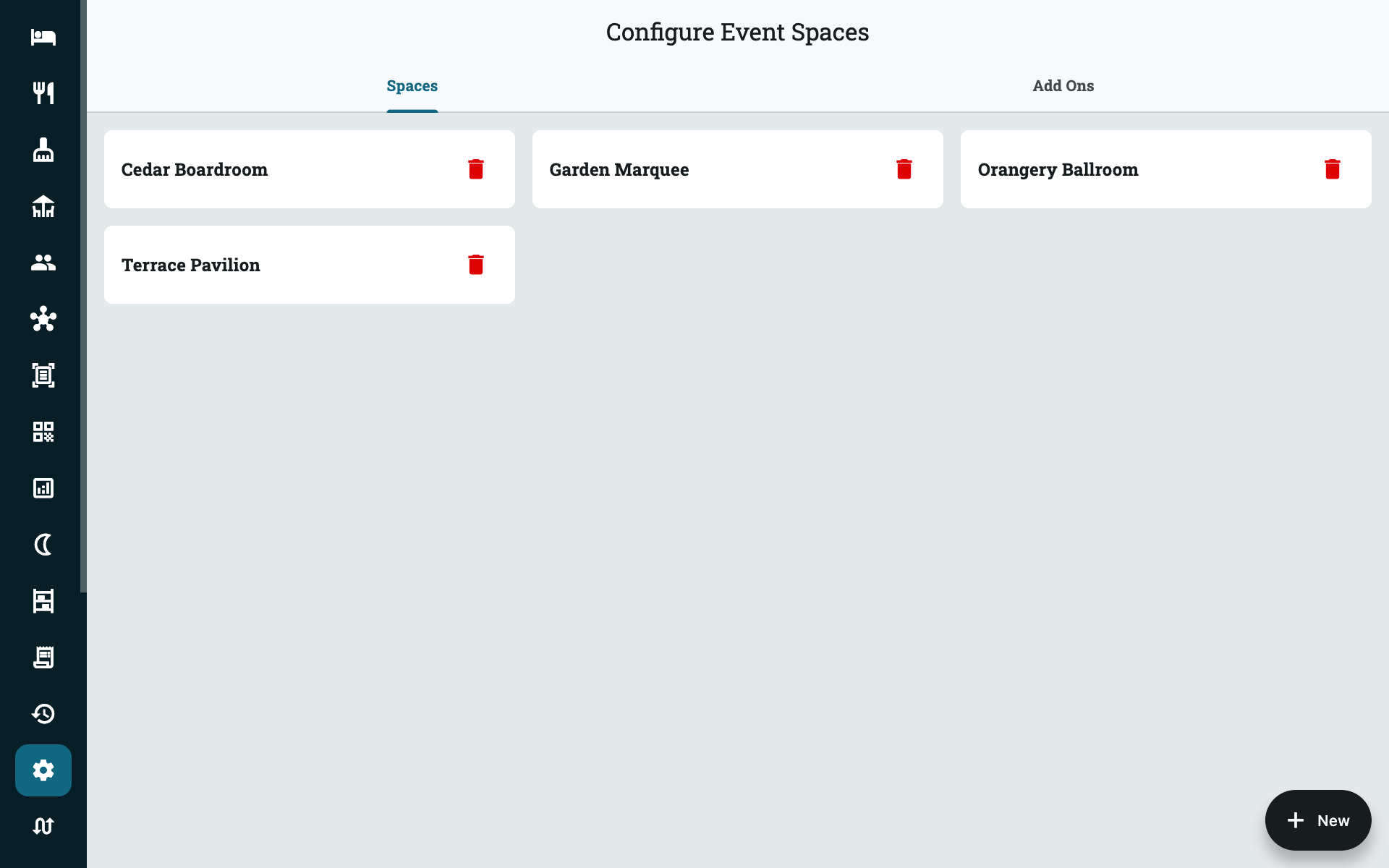 Event spaces settings