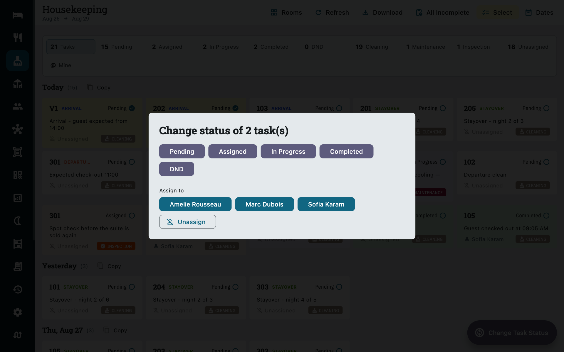 Changing the status of several tasks