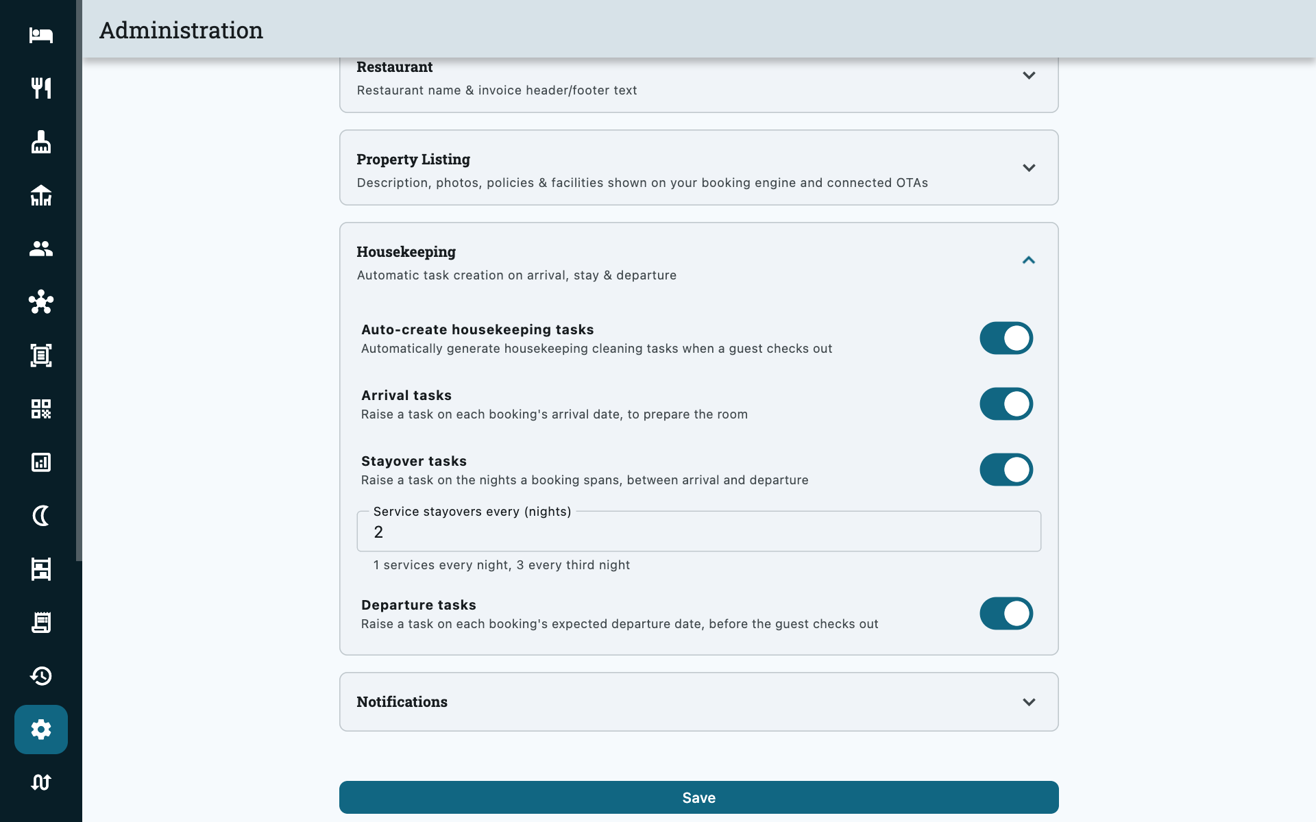 Housekeeping automation settings