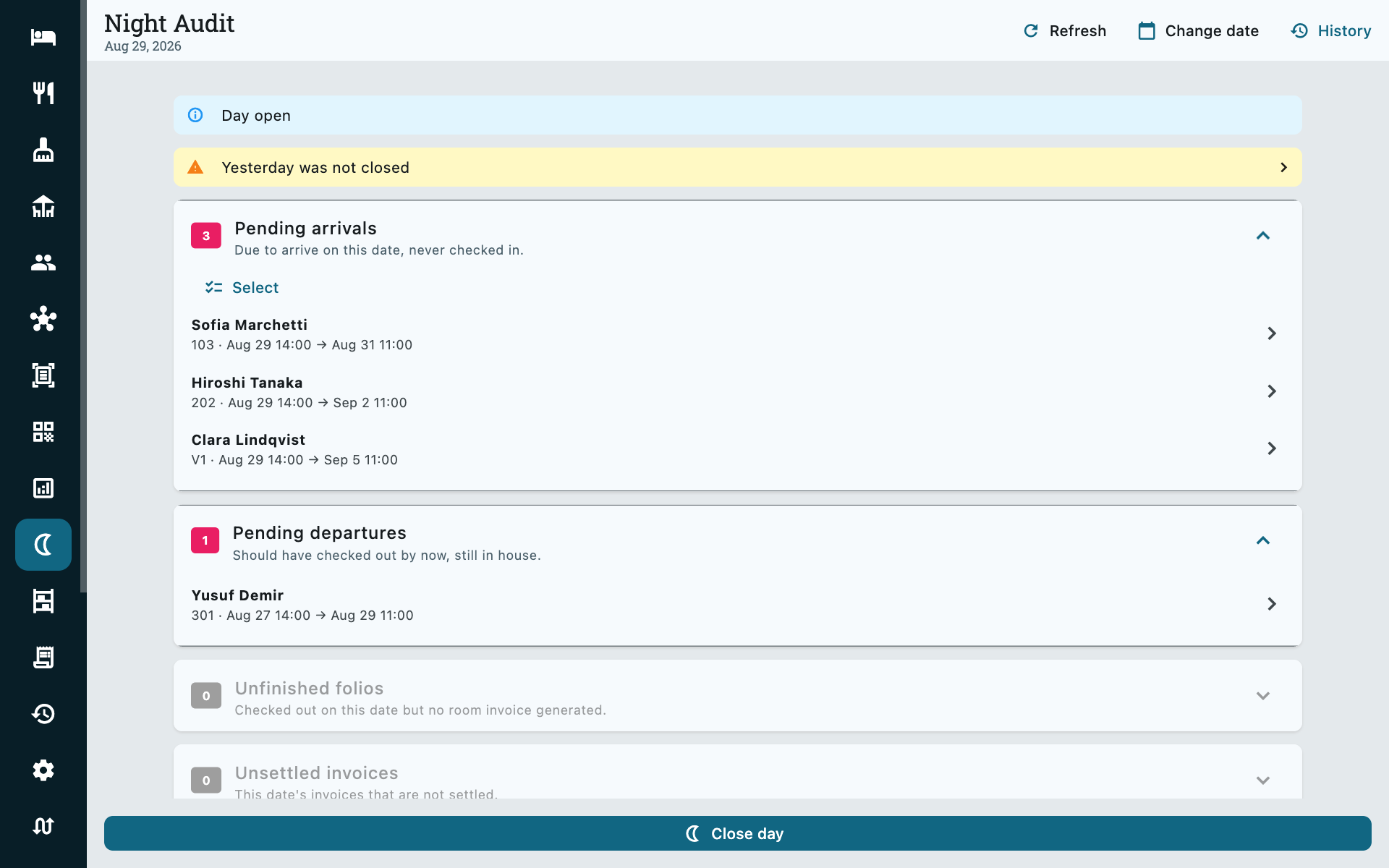 Night audit checklist
