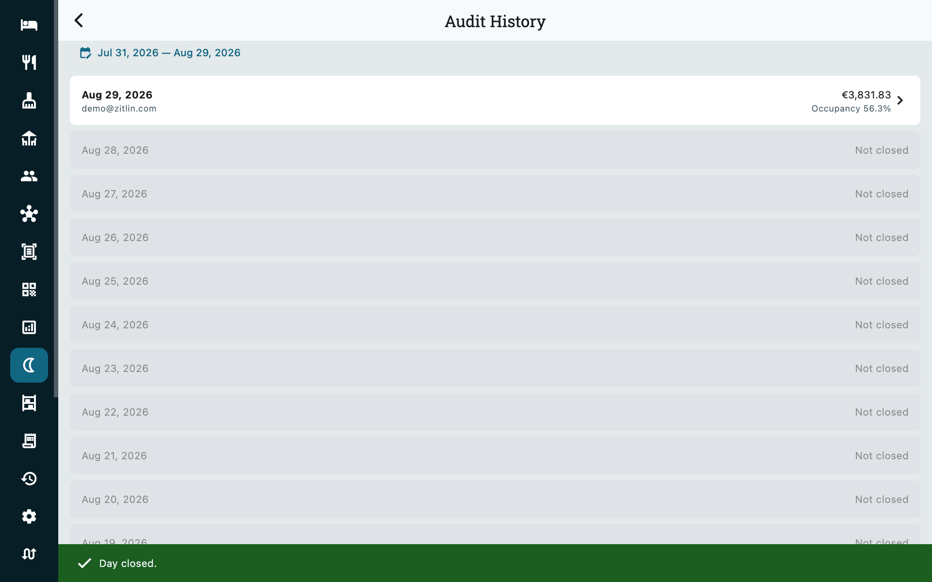 Night audit history