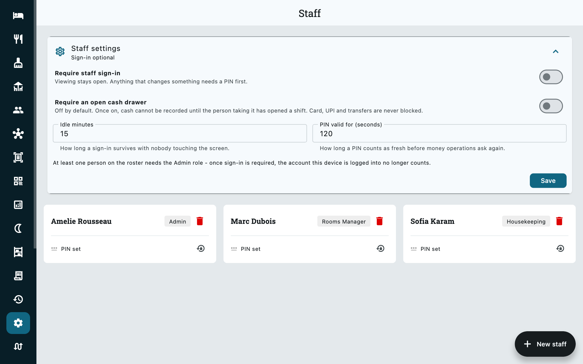 Staff roster and settings